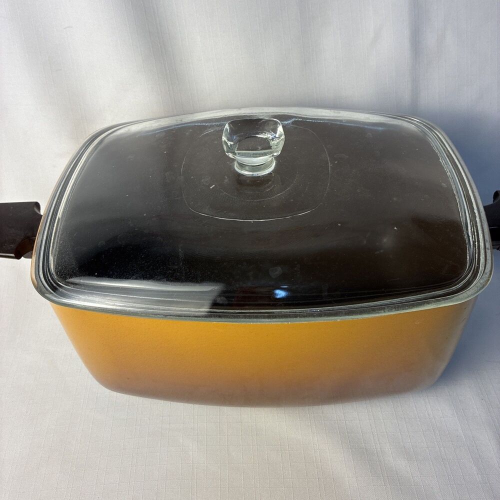 Slow Cooker Pot w/ Lid Orange Brown MCM Casserole Retro vintage West Bend